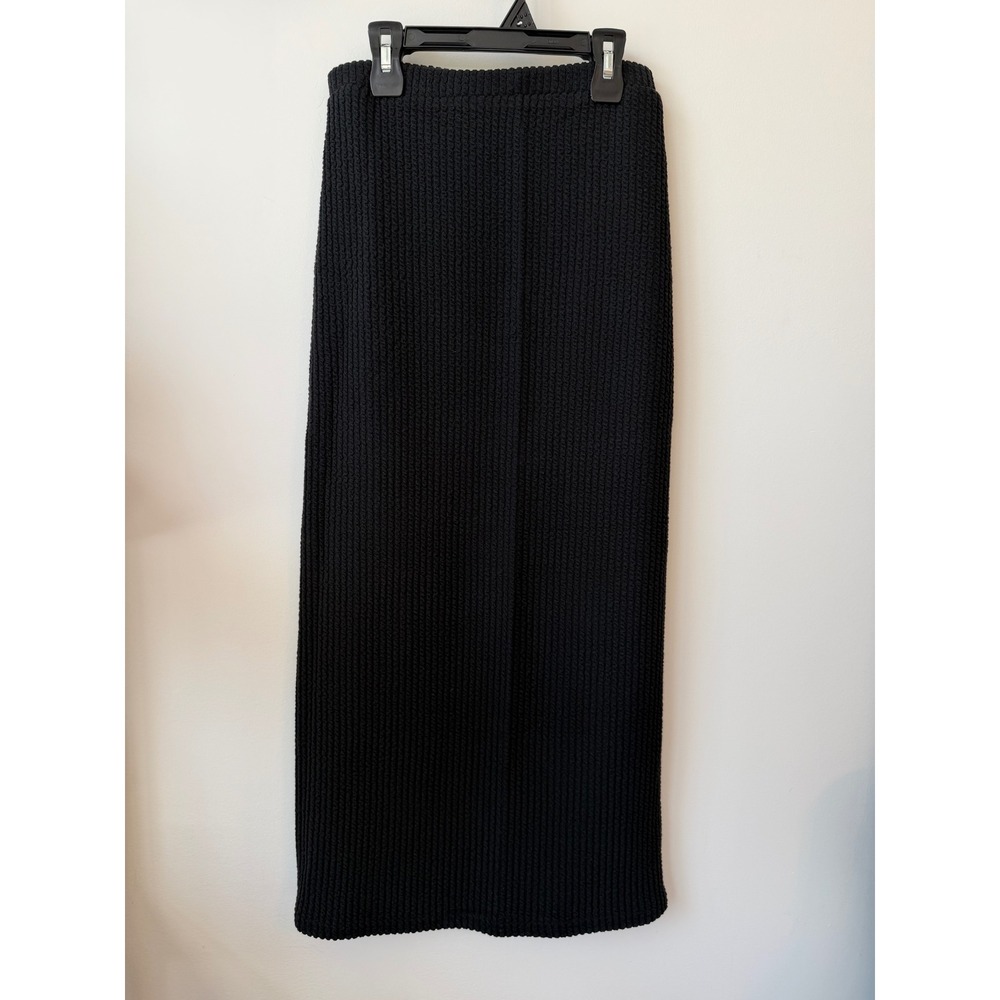 Fore Black Ribbed Knit Maxi Skirt Womens Size Medium Straight Ankle Length